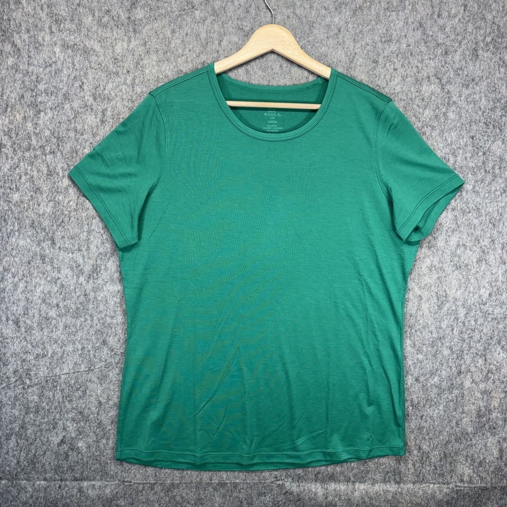 Woolx Liza Crew Neck Tee Merino Wool T-Shirt Women's Large Green Short Sleeve